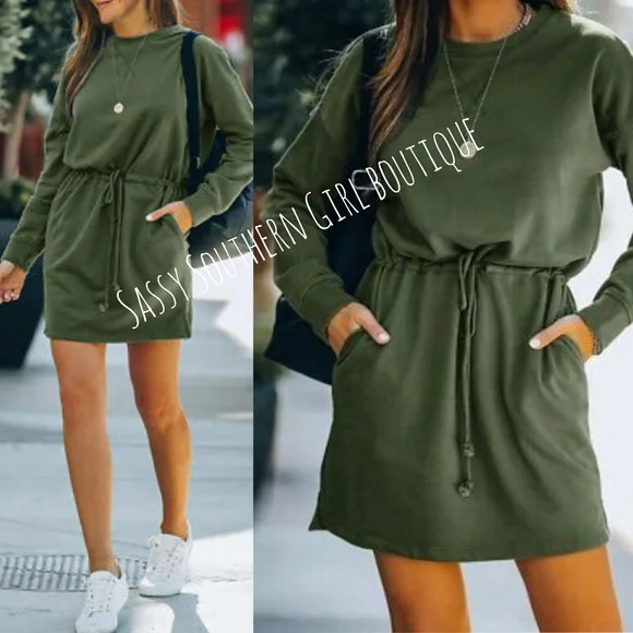 Army green sweatshirt dress